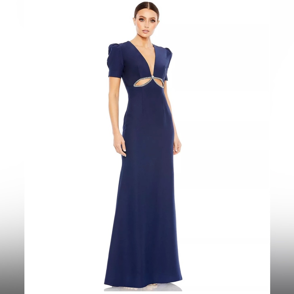 MAC DUGGAL Women's Ieena Plunge Neck Puff Sleeve Cut Out Gown